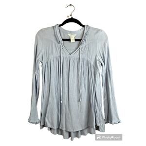 Sundance Baby Blue V Neck Tassels Long Sleeves Flowy Tunic Blouse Size XS